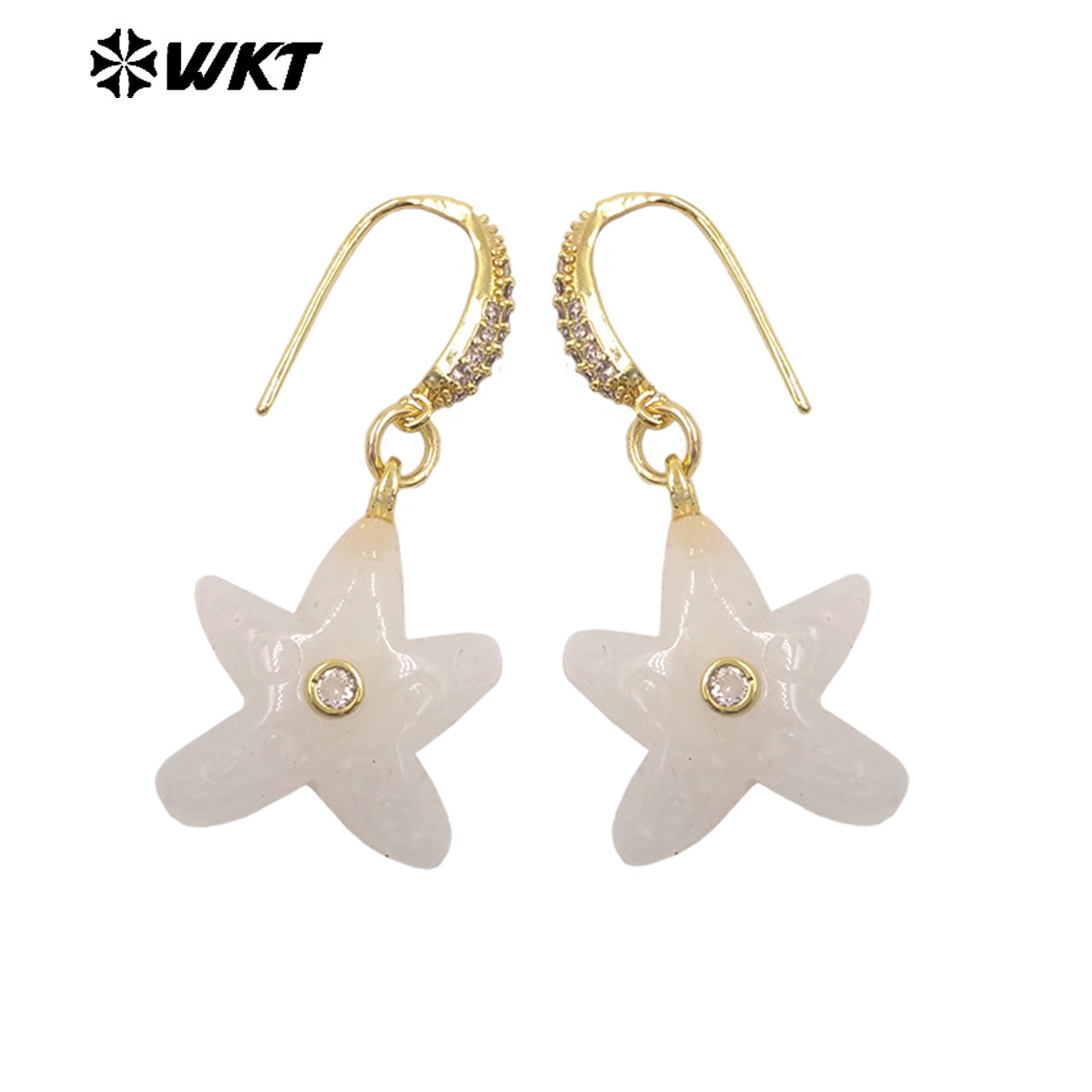 WT-E815 Interesting And Delicate Multiple Natural Gemstones Starfish Shape Gold Earrings As Girl Friends Jewelry Present
