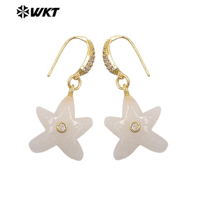 WT-E815 Interesting And Delicate Multiple Natural Gemstones Starfish Shape Gold Earrings As Girl Friends Jewelry Present