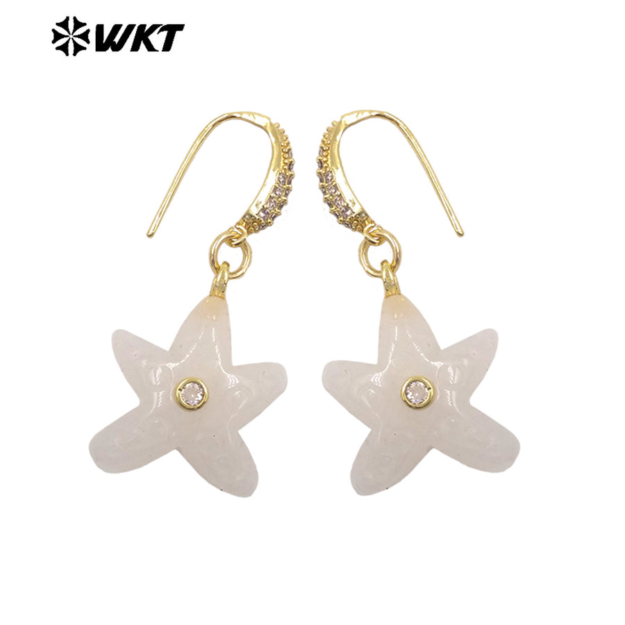 WT-E815 Interesting And Delicate Multiple Natural Gemstones Starfish Shape Gold Earrings As Girl Friends Jewelry Present