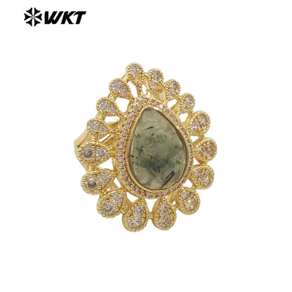 WT-MR029 Wholesale Amazing New European Delicate Micro Pave Cubic Zircon Setting Drop Stone Gold Plated Women Ring