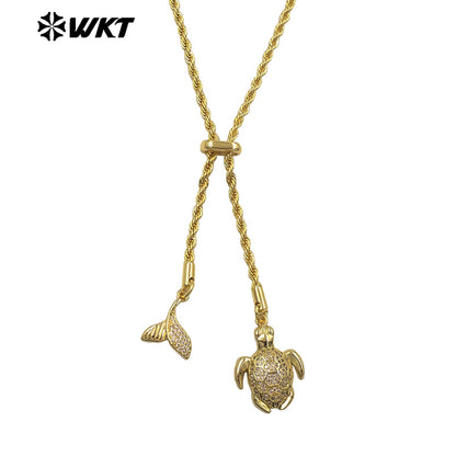 WT-JFN51 New Arrival Brass Gold Plated Chain With Double Animal Zircon Charms Metal Women Necklace For Fashion Matching Jewelry