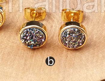 WT-E237 Hot Fashionable Round Druzy Studs Multi Color 10mm Druzy Quartz Studs