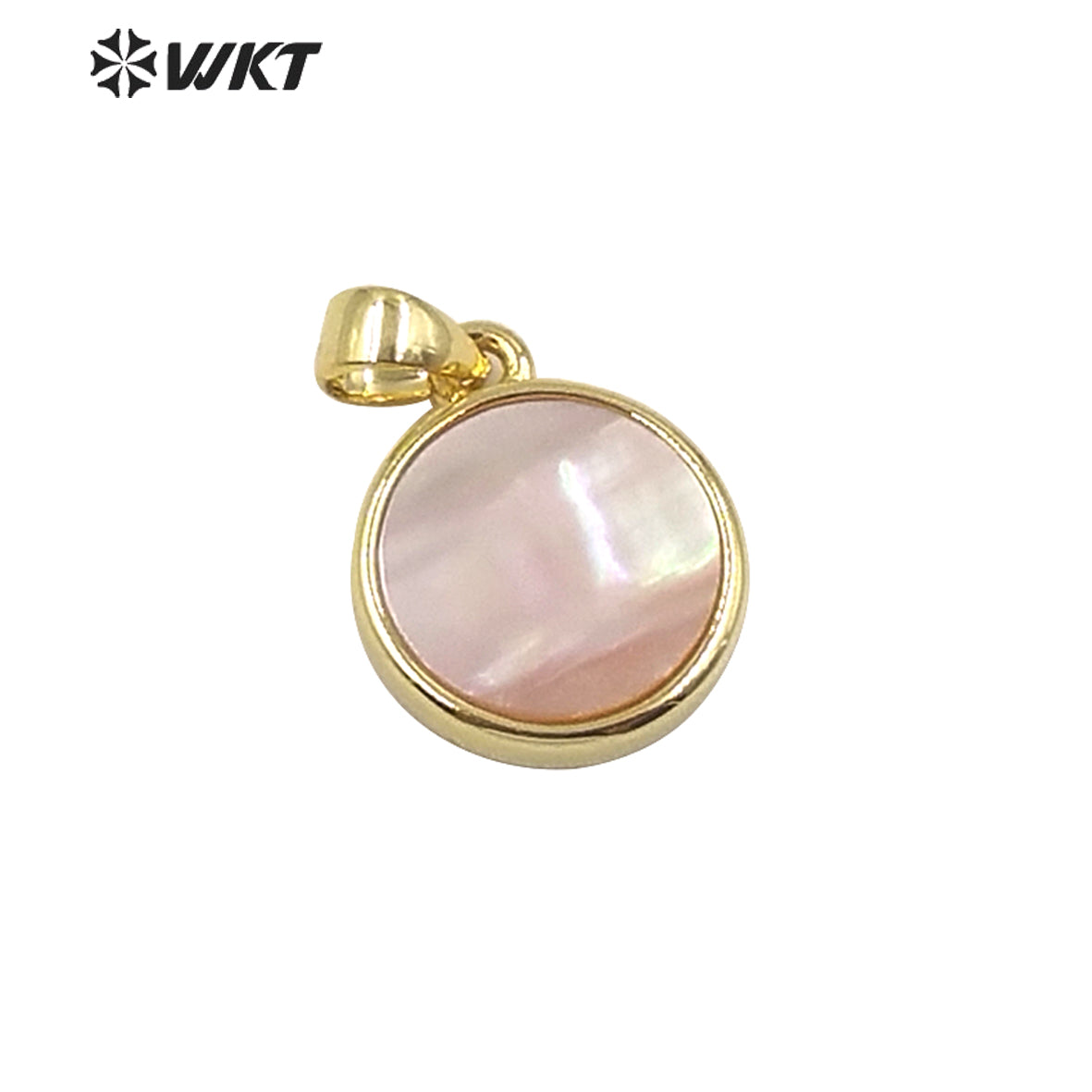 WT-JP186 Newest Stylish Gold Bezel Round Shell Pendant Elegant Tiny Charm Jewelry Round Natural Shell Pendant