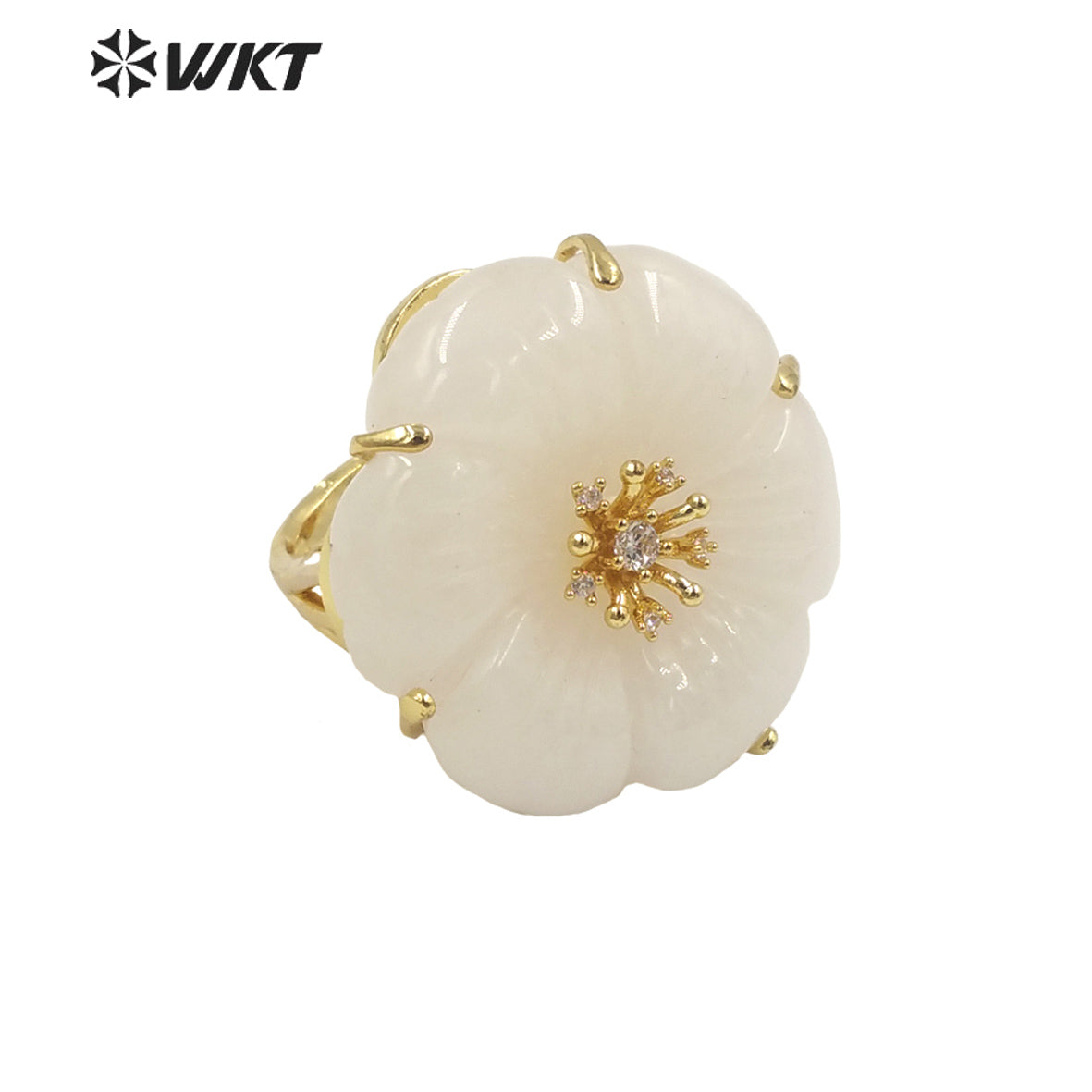 WT-R490 WKT Fashion Design Trendy Gift for Women Flower Shaped Colorful High Quality Gorgeous Natural Gemstone Stone Ring