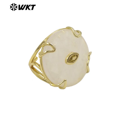 WT-R612 New Product 18K Gold Electroplated Zircon And Natural Gemstones Round Rings As Female Daily Matching Accessory