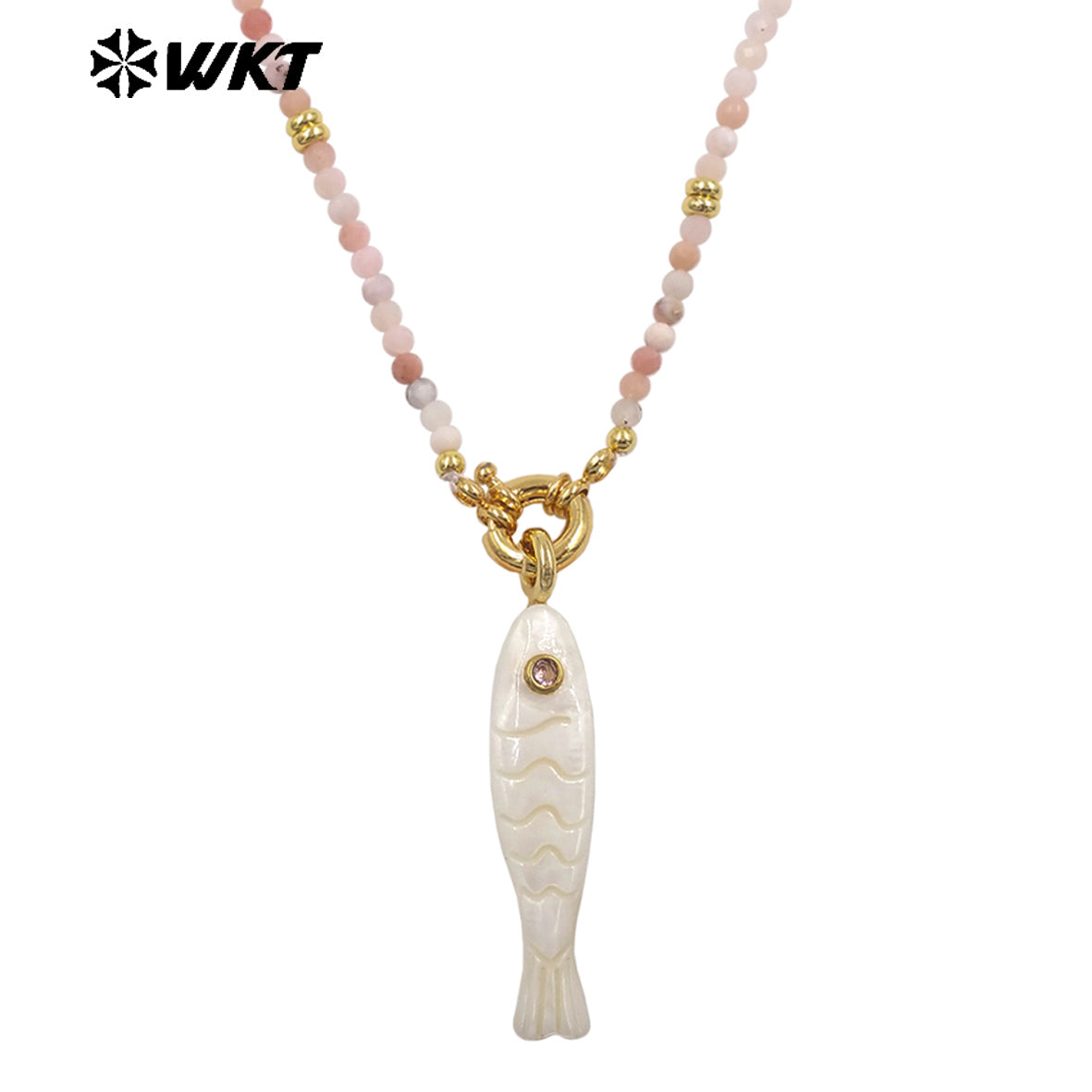 WT-JN405 Wonderful Natural Gemstone Beads Chain With White Shell Fish Charms Gold Necklaces For Women Party Trendy Matching
