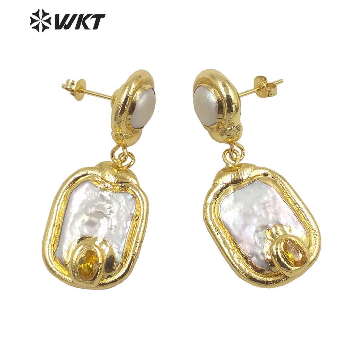 WT-MPE113 European and American Retro Exaggerated Inlaid with Natural Freshwater Pearl Pendant Earrings