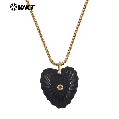 WT-N1524 Romantic Design Gold Chain And Various Natural Gemstones Carved Heart Shape Pendant Necklaces As Valentines’s Day Gift