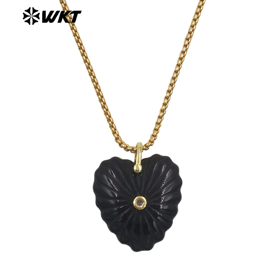 WT-N1524 Romantic Design Gold Chain And Various Natural Gemstones Carved Heart Shape Pendant Necklaces As Valentines’s Day Gift