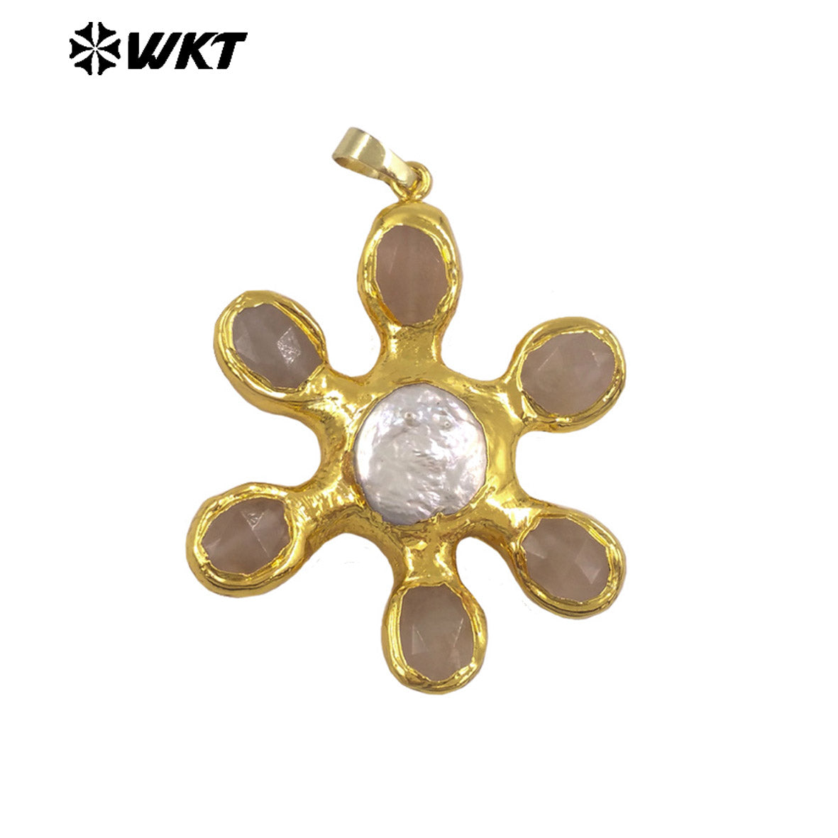 WT-JP473 Popular Fashion Gold Electroplated Natural Stones And Pearl Flower Shape Charm Pendants For Girls Birthday Gift