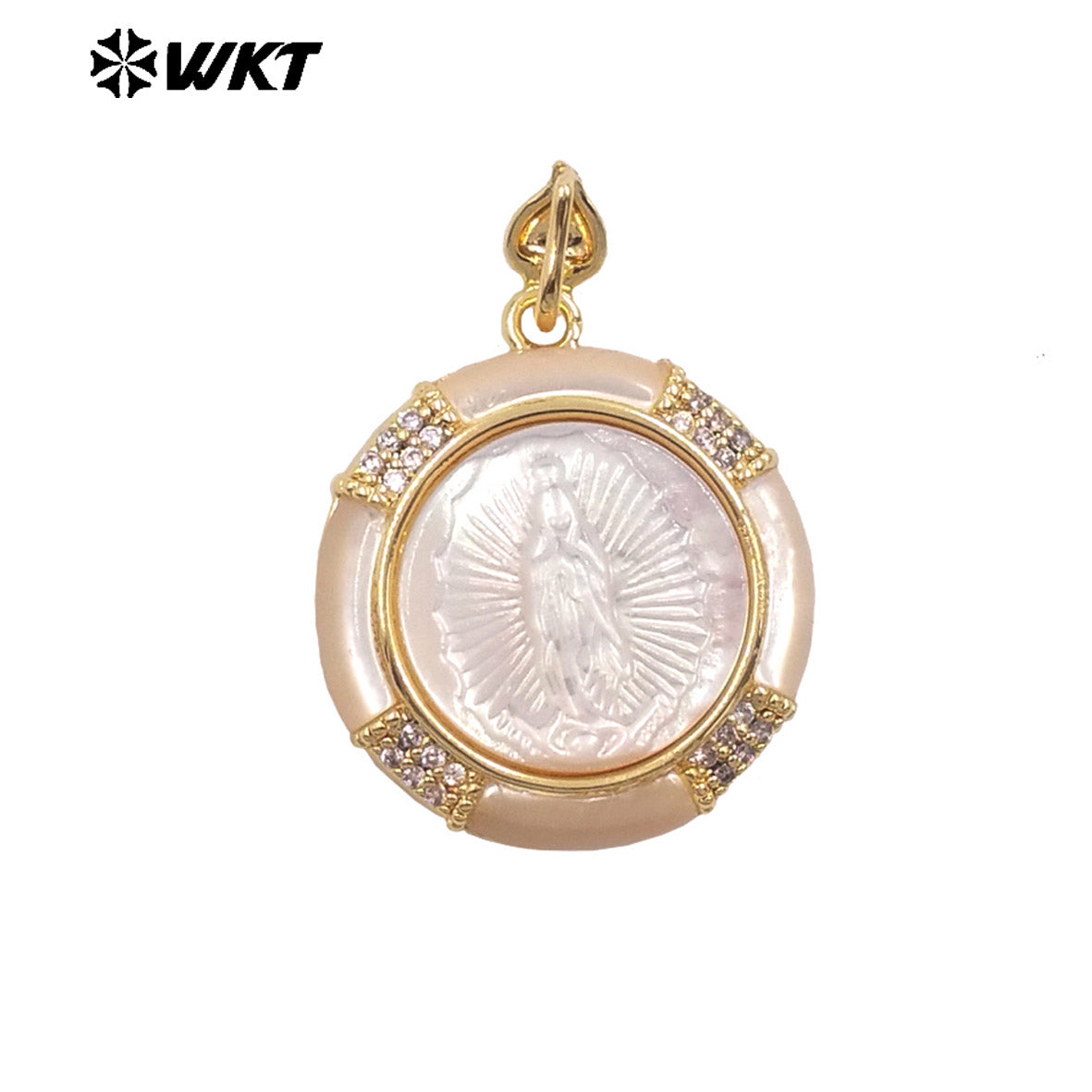 WT-JP428 Top Quality Gold Plated Round Shape Hand Carved Religious Style Little Mop Pendant For Women Necklace Design