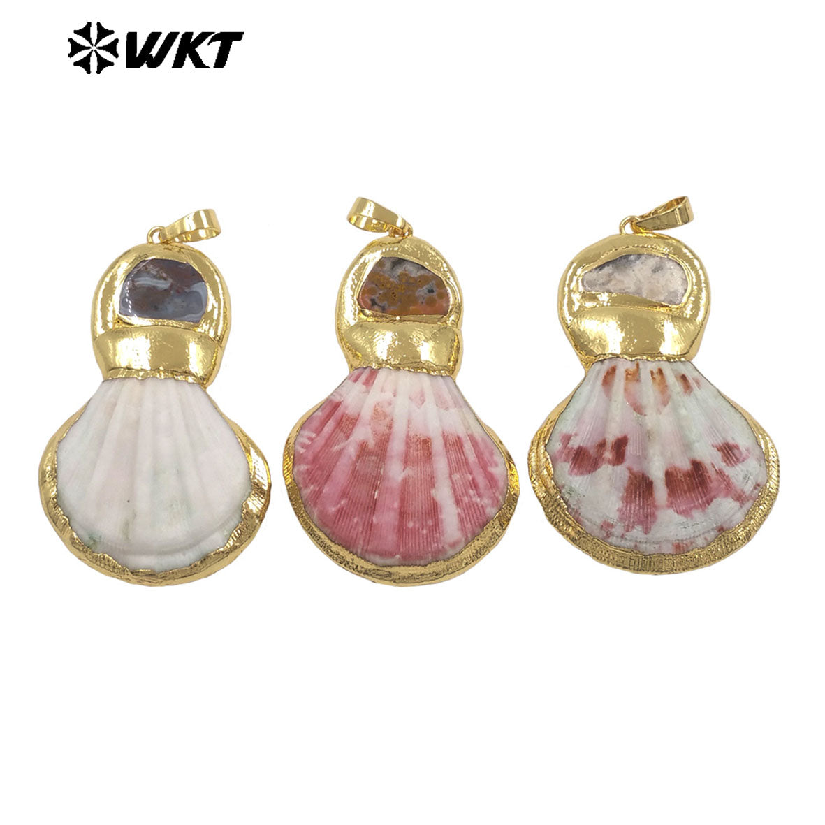 WT-JP508 High Quality Gold Plated Natural Stone And Scallop Shell Splicing Pendants For Handmade Necklace Design Accessory