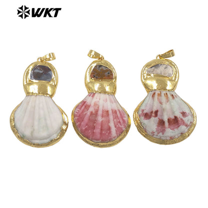 WT-JP508 High Quality Gold Plated Natural Stone And Scallop Shell Splicing Pendants For Handmade Necklace Design Accessory