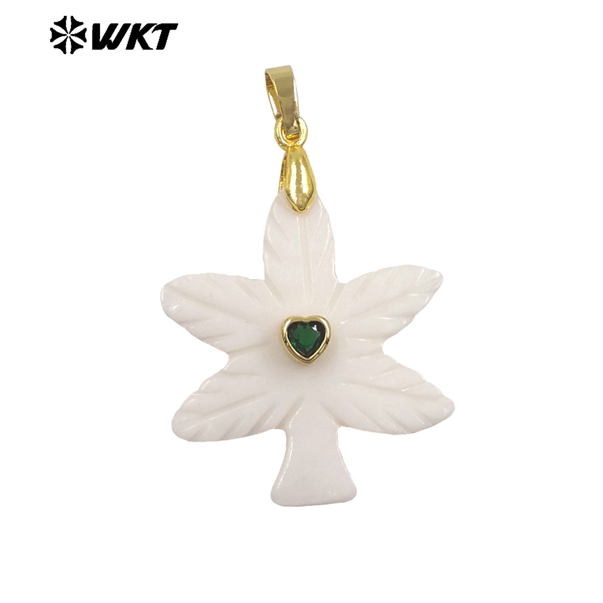 WT-JP523 Factory Wholesale Heart Zircon And Natural White Shell Carved Tree Shape Pendant For Friends Jewelry Gift Making