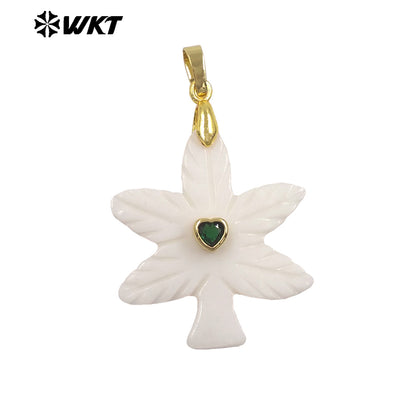 WT-JP523 Factory Wholesale Heart Zircon And Natural White Shell Carved Tree Shape Pendant For Friends Jewelry Gift Making