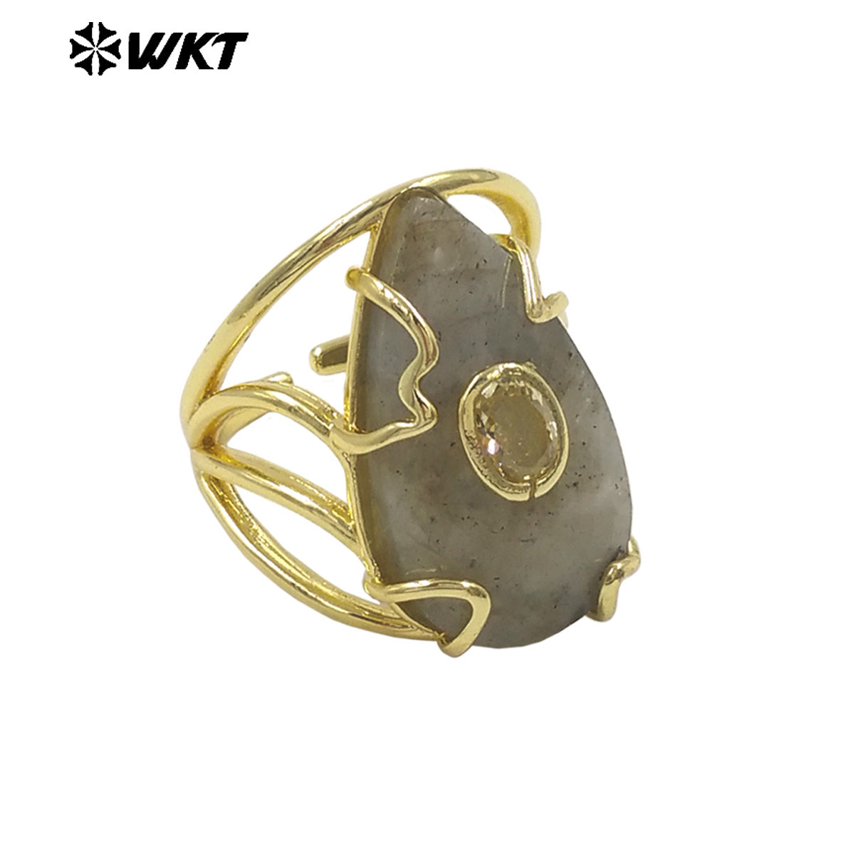 WT-R613 Wonderful Gold Plated Round Zircon And Various Natural Gemstones Waterdrop Shape Rings For Women Dance Party Matching