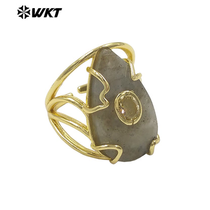 WT-R613 Wonderful Gold Plated Round Zircon And Various Natural Gemstones Waterdrop Shape Rings For Women Dance Party Matching