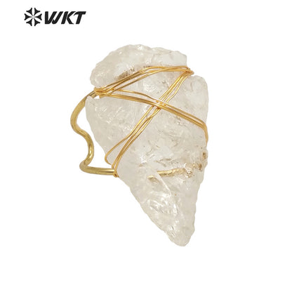 WT-R390 WKT 2022 Boho Style Women Wire Wrapped pink Quartz Arrowhead Ring for Women New Fashion Statement Ring Party
