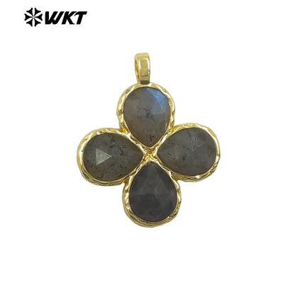 WT-P2090 Gorgeous 18K Gold Plated Multi Colors Natural Gemstone Little Flower Shape Charms Pendant As Lady Earring Accessory