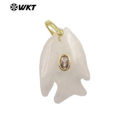 WT-P2067 Lovely Style Ocean Series Multiple Natural Gemstones And Zircon Fish Shape Charm Pendants For Friends Gift DIY