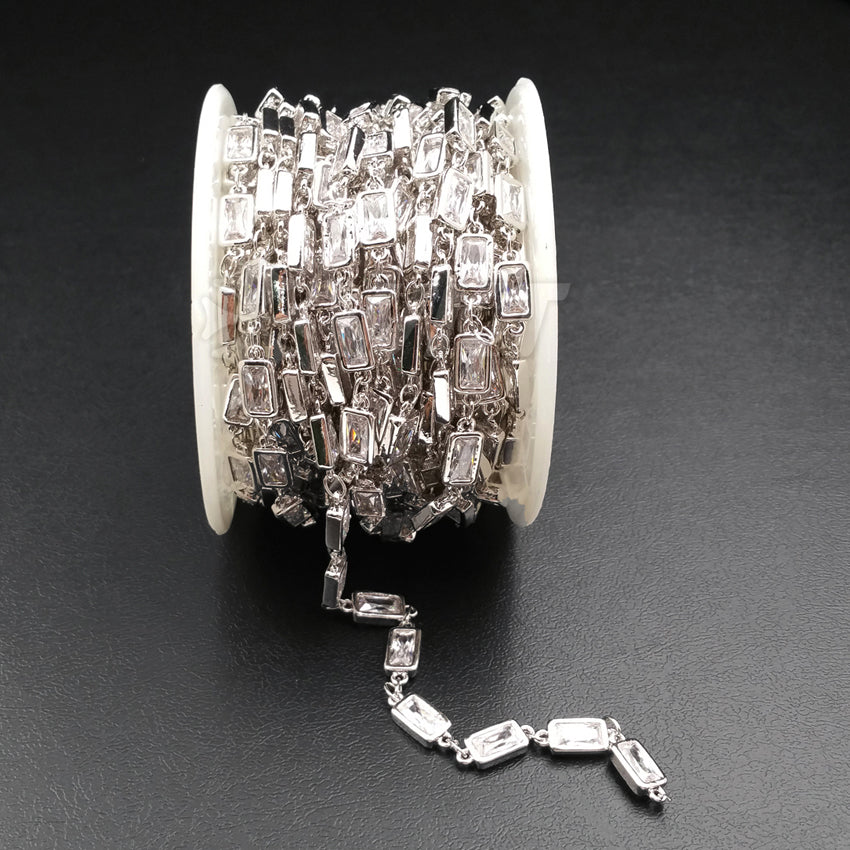 WT-BC086 Wholesale Fashion 24K Silver Plated Brass Chain With Generous Rectangular CZ for Necklace Bracelet Chain DIY Jewelry