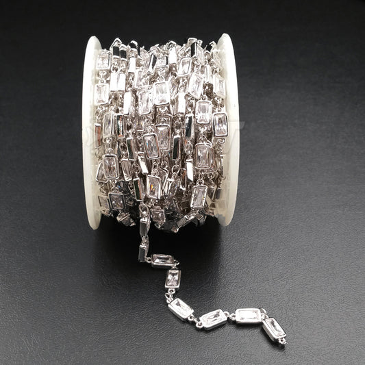 WT-BC086 Wholesale Fashion 24K Silver Plated Brass Chain With Generous Rectangular CZ for Necklace Bracelet Chain DIY Jewelry