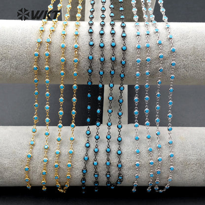 WT-BC104 Wholesale High Quality 24K Real Gold/Silver/Gun Black Plated Brass Chain With Generous Round Blue Stone for Fashion Girl