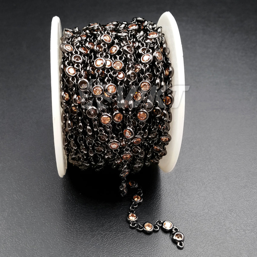 WT-BC091 Wholesale High Quality 24K Real Gun Black Plated Brass Chain With Generous Round CZ for Necklace Making