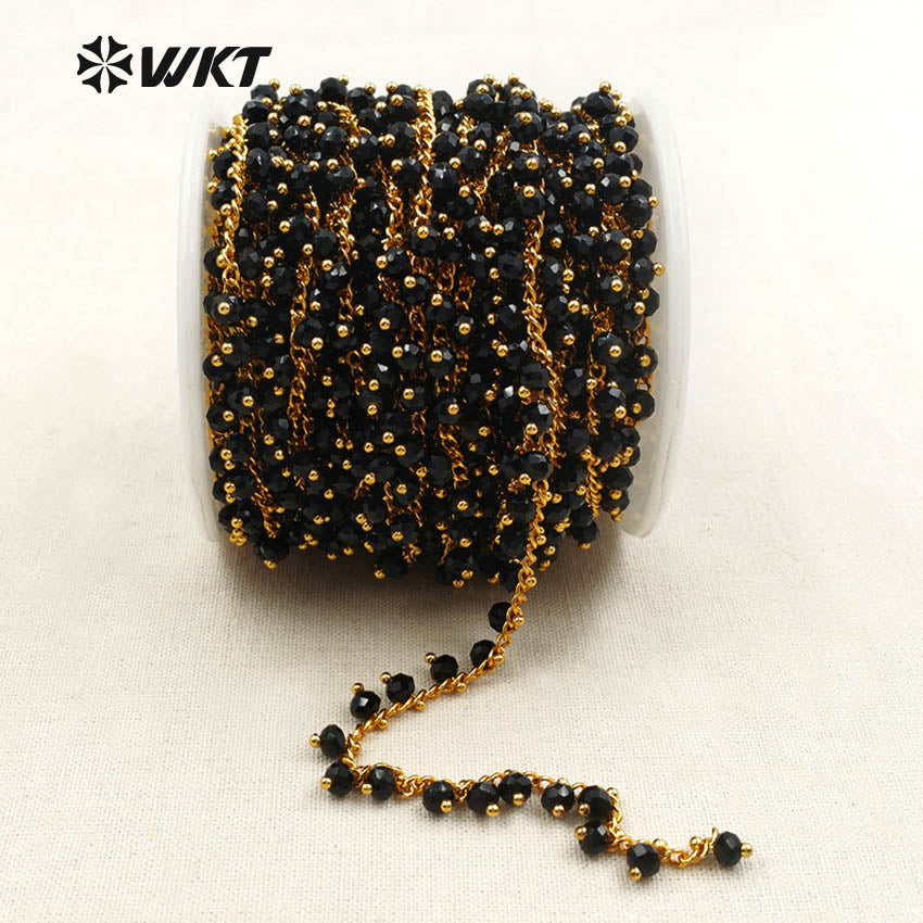 WT-RBC035 Noble High Quality Rosary Beads Chain Necklaces Plated With Black Crystal Beads Chain Bracelets a Lot/5meters