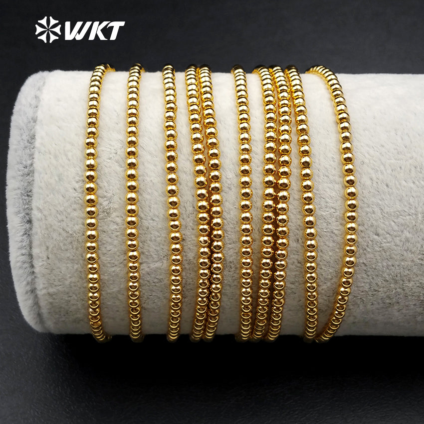 WT-B373 Wholesale Simple Bracelet Pure Brass Beads Bracelet With 24K Real Gold Electroplate Brass Beads Bracelet