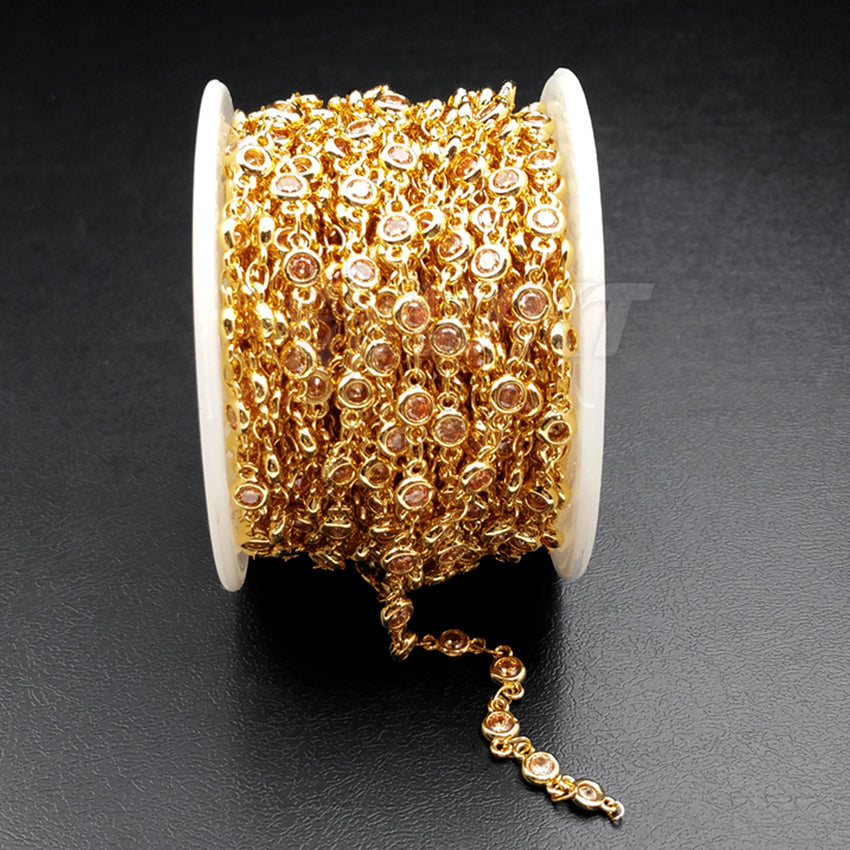 WT-BC090 Wholesale Hot Sale High Quality 24K Real Gold Plated Brass Chain with Generous Round CZ for Necklace Making
