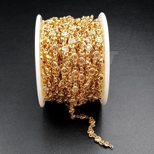 WT-BC090 Wholesale Hot Sale High Quality 24K Real Gold Plated Brass Chain with Generous Round CZ for Necklace Making