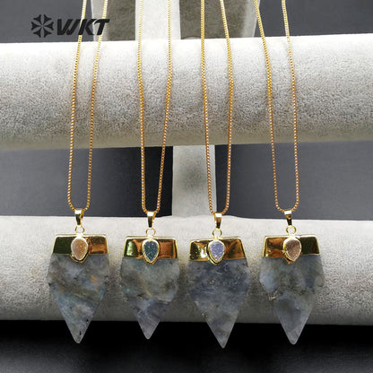 WT-N970 Wholesale New Arrival Natural Gray Labradorite Irregular Blade Shape Gemstone Necklace With Agate Bead for Woman Making