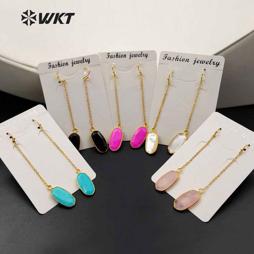WT-E329 Wholesale Fashion Generous Pure Color Natural Jade Earring With 24k Real Gold Plated for Women