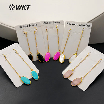 WT-E329 Wholesale Fashion Generous Pure Color Natural Jade Earring With 24k Real Gold Plated for Women