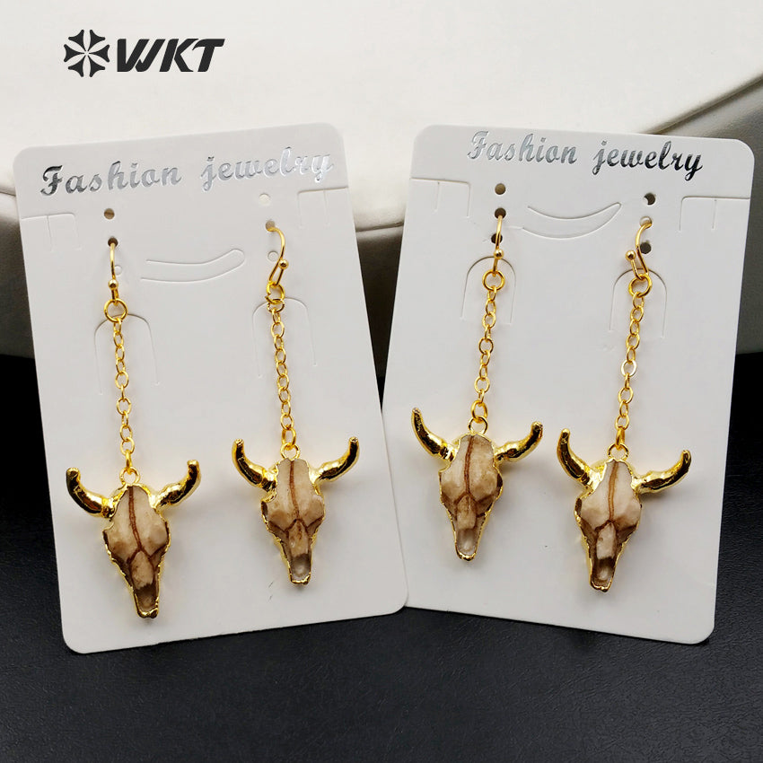 WT-E360 Classic Wholesale Buffalo Head in Real Gold Color Freedom Dangle Buffalo Head Earring
