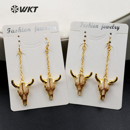 WT-E360 Classic Wholesale Buffalo Head in Real Gold Color Freedom Dangle Buffalo Head Earring