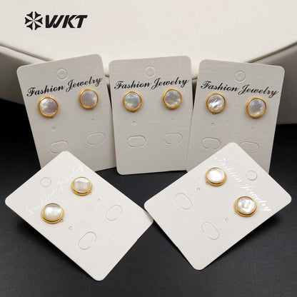 WT-E334 Wholesale High Quality Hot Sale Natural Shell Circle Earring With 24k Real Gold Plated for Women Jewelry
