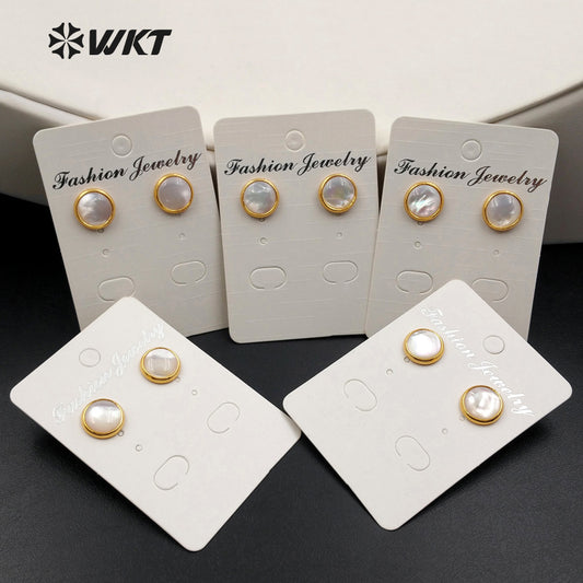 WT-E334 Wholesale High Quality Hot Sale Natural Shell Circle Earring With 24k Real Gold Plated for Women Jewelry