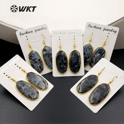 WT-E349 Wholesale New Arrival Special Black Labradorite Stone Earrings Generous Fashion for Mother Best Friends Gift