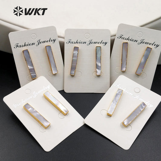 WT-E333 Wholesale High Quality Hot Sale Natural Shell Rectangle Bar Earring With 24k Real Gold Plated for Women Jewelry