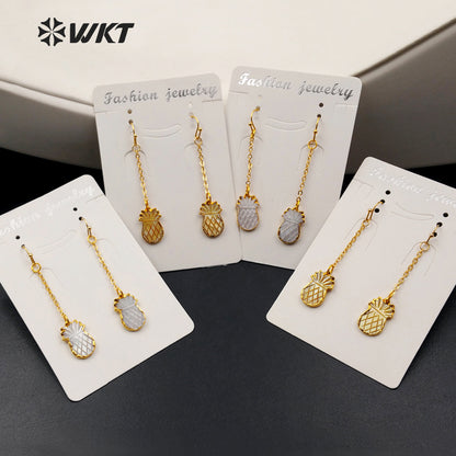 WT-E374 WKT Wholesale New Hot Sale Pineapple Shell Earrings Elegant Shell Dangle Charm Earrings with 18k Real Gold Plated
