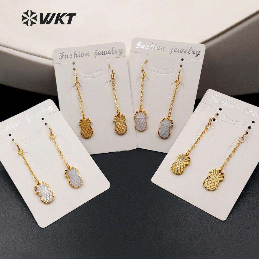 WT-E374 WKT Wholesale New Hot Sale Pineapple Shell Earrings Elegant Shell Dangle Charm Earrings with 18k Real Gold Plated