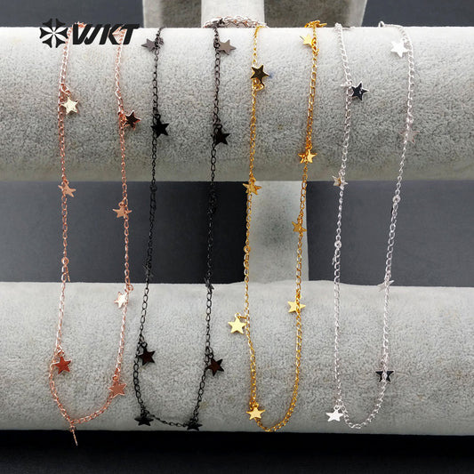 WT-N978 Wholesale Fashion Hot Young Girl High Quality Necklace24K Real Gold /gun Black / Rose Gold /silver Little Star Necklace