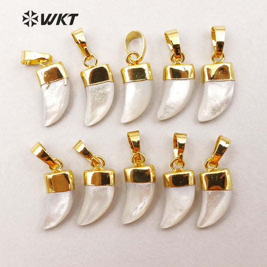 WT-P1134 New Arrival ! Wholesale Nature Pearl Cool Shark Teeth Shape Pendant, High Quality 24K Gold Generous Pendant.