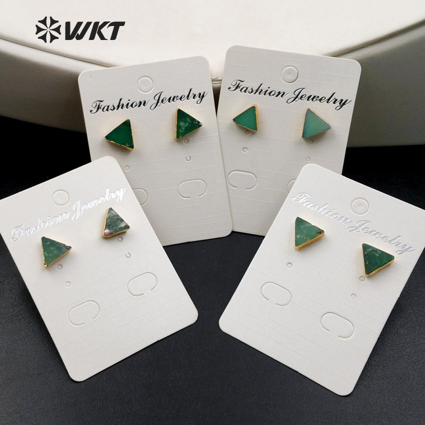 WT-E373 WKT Wholesale New Fashion Unique Design Triangle Shape Chrysoprase Jade Fancy Stud Earrings