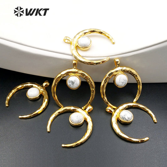WT-P1111 Crescent Fashion Pendant With Natural White Turquoise Pendant Wholesale Amazing Crescent Pendant