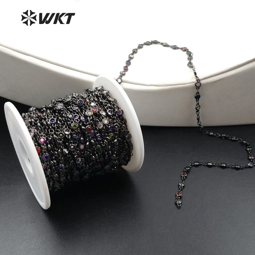 WT-BC106 WKT New Fashion Jewelry 18 K Real Gold Gun Black Multic Color Cubic Zircon Beads Chain