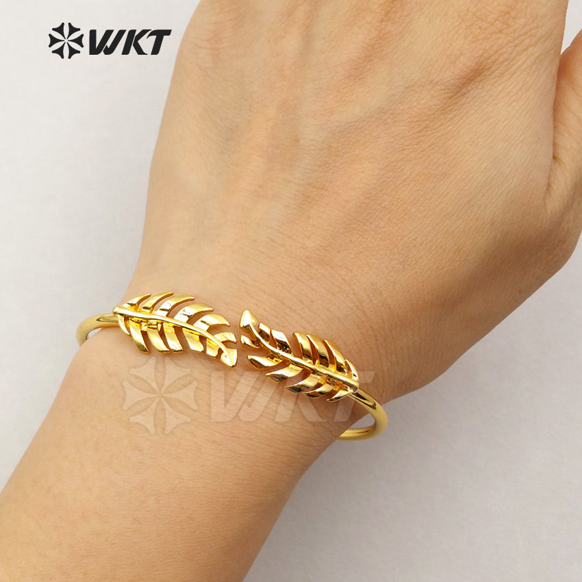 WT-B369 Wholesale Euorope Designer Style Bracelet 24K Real Gold Plated IPG Bangle Bracelet Olive Leaf for Gift