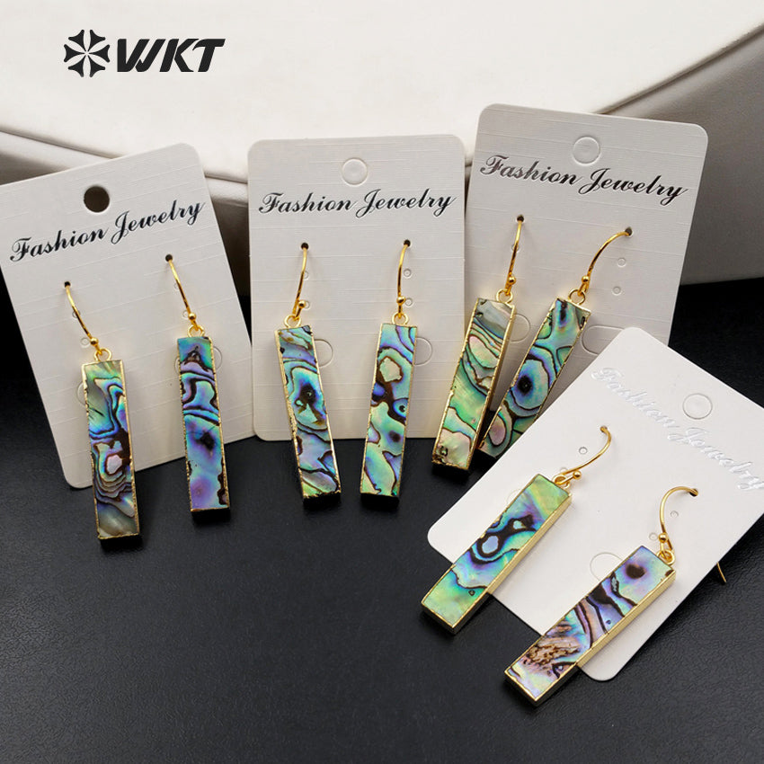 WT-E352 Fashion Natural Long Abalone bar Earrings,18k Gold Electroplated Dangling Shell bar Earrings Women Long Earrings
